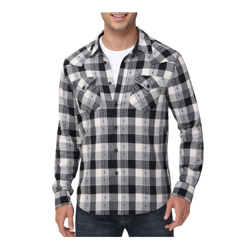 Frye Men's Jacquard Flannel Shirt Heather Grey Small